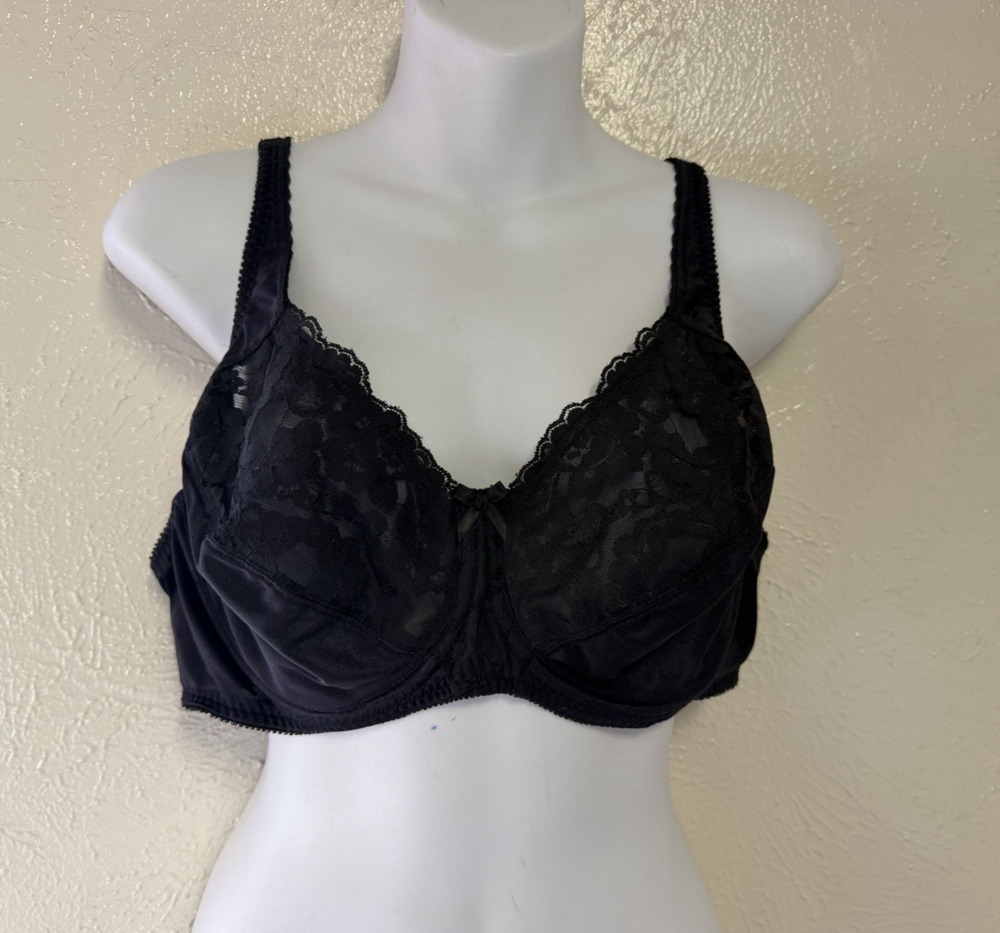 Vintage Vassarette 75-153 Signature Lace Bra Nylon Unlined Underwire Black 40C